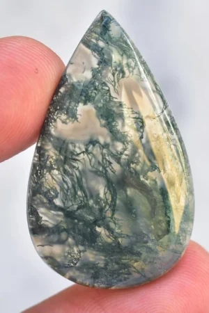 Green Moss Agate Cabochon / High Quality Green Moss Agate Gemstone / Pear Shape / 39.00 Ct. / 38x23x6 mm / Loose Gemstone / J-35