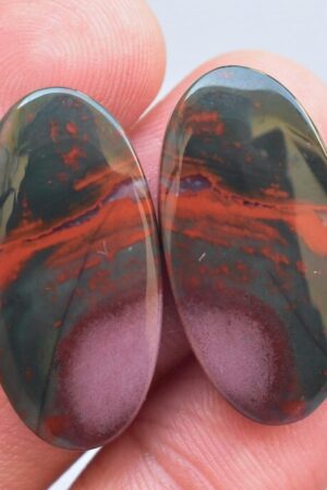 Title: Bloodstone Pair Cabochon / Bloodstone Pair Gemstone / Oval Shape / 30.00 Ct. / 27x14x4 mm. / Loose Gemstone / M-431