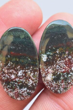 Title: Bloodstone Pair Cabochon / Bloodstone Pair Gemstone / Oval Shape / 26.65 Ct. / 25×14×4 mm. / Loose Gemstone / M‑433