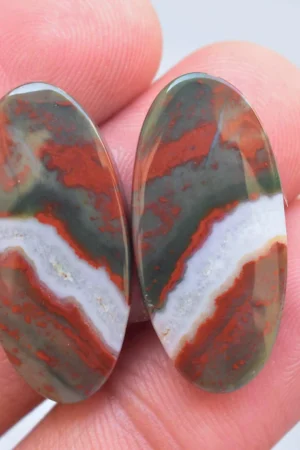 Title: Bloodstone Pair Cabochon / Bloodstone Pair Gemstone / Oval Shape / 24.00 Ct. / 27x13x5 mm. / Loose Gemstone / M-452