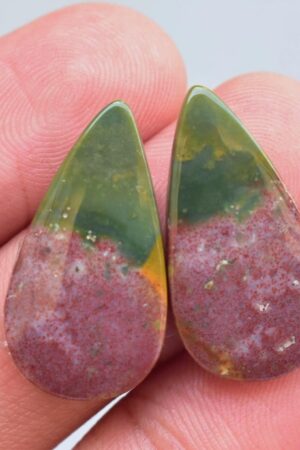 Title: Bloodstone Pair Cabochon / Bloodstone Pair Gemstone / Pear Shape / 18.60 Ct. / 25x13x4 mm. / Loose Gemstone / M-447