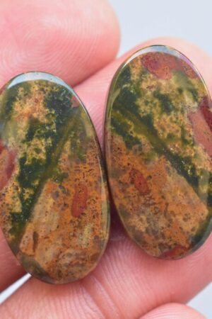 Title: Bloodstone Pair Cabochon / Bloodstone Pair Gemstone / Oval Shape / 29.00 Ct. / 26x14x5 mm. / Loose Gemstone / M-437