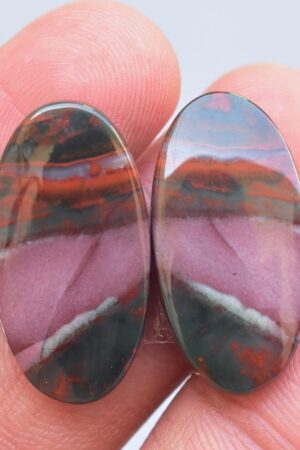 Title: Bloodstone Pair Cabochon / Bloodstone Pair Gemstone / Oval Shape / 25.00 Ct. / 25x13x4 mm. / Loose Gemstone / M-429