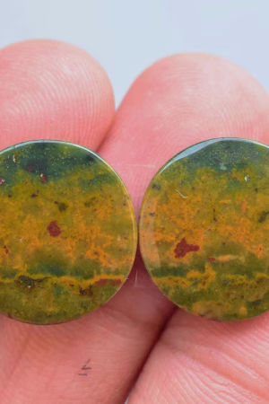 Title: Bloodstone Pair Cabochon / Bloodstone Pair Gemstone / Round Shape / 21.55 Ct. / 17×4 mm. / Loose Gemstone / M‑441