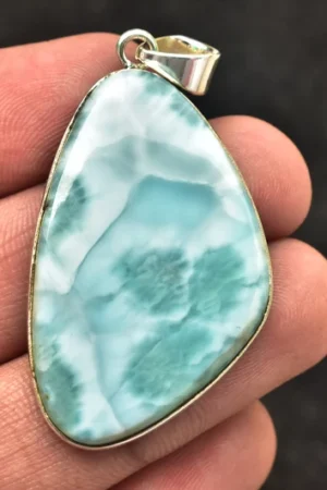 Larimar Cabochon / Stamped 925 Sterling Silver Pendant / For Jewelry / Freeform Shape / Loose Gemstone Jewelry P-167