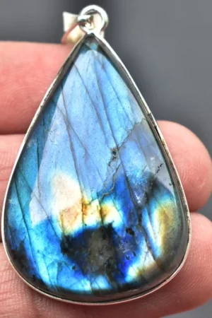 Blue Labradorite Cabochon Pendant / Stamped 925 Sterling Silver Pendant / Blue Fire Jewelry / Pear Shape / Loose Gemstone Jewelry P-184