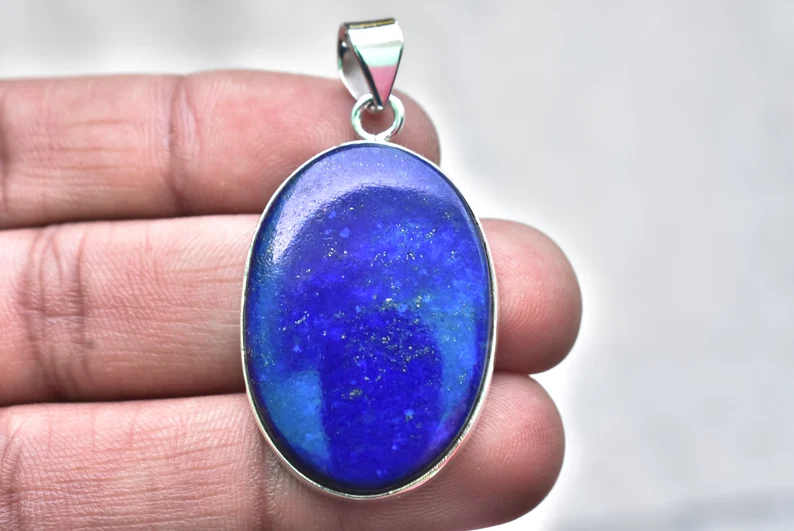 Lapis Lazuli Cabochon Pendant / Stamped 925 Sterling Silver Pendant / Moonstone Jewelry / Oval Shape / Loose Gemstone Jewelry P-245