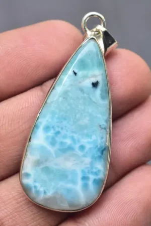 Larimar Cabochon / Stamped 925 Sterling Silver Pendant / For Jewelry / Pear Shape / Loose Gemstone Jewelry P-547