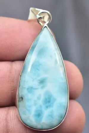 Title: Larimar Cabochon Cabochon / Stamped 925 Sterling Silver Pendant / for Jewelry / Pear Shape / Loose Gemstone Jewelry P‑545