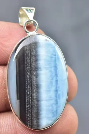 Blue Opal Cabochon / Stamped 925 Sterling Silver Pendant / For Jewelry / Oval Shape / Loose Gemstone Jewelry P-538