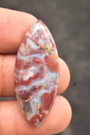Title: Seam Agate Cabochon / Moroccan Seam Agate Gemstone / For Jewelry / Marquise Shape / 38.70 Ct / 42×17×7 mm. / Loose Gemstone / Q‑161