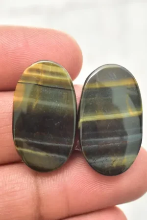 Title: Tiger Eye Pair Cabochon / Tiger Eye Pair Gemstone / Oval Shape / 35.85 Ct. / 28×16×4 mm. / Loose Gemstone / Q‑182