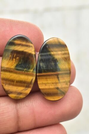 Title: Tiger Eye Pair Cabochon / Tiger Eye Pair Gemstone / Oval Shape / 31.25 Ct. / 27×14×4 mm. / Loose Gemstone / Q‑184