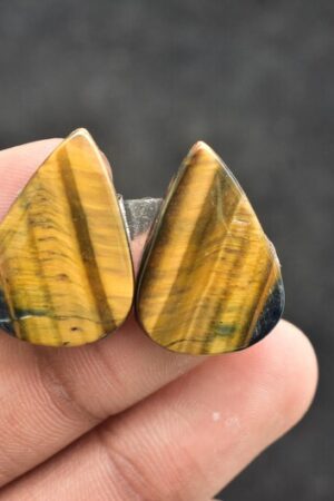 Title: Tiger Eye Pair Cabochon / Tiger Eye Pair Gemstone / Pear Shape / 24.15 Ct. / 24x17x4 mm. / Loose Gemstone / Q-170