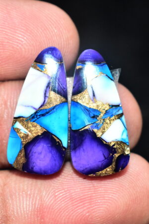 Blue Copper Turquoise Pair Cabochon / Turquoise Pair Cabochon / Freeform Shape / 22.25 ct. / 24x11x5 mm. / Loose Gemstone / Q-616