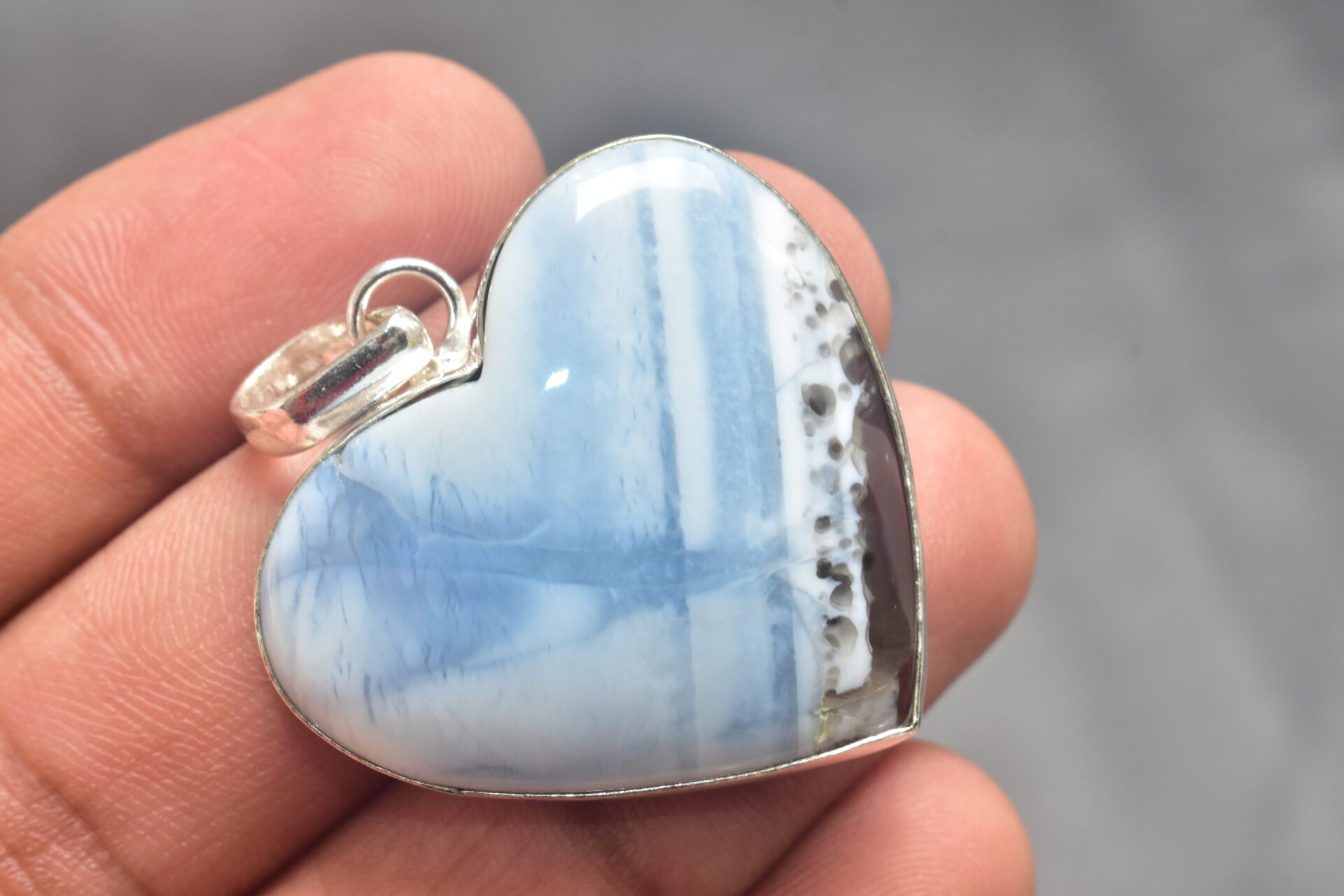 Blue Opal Cabochon / Plated Silver Pendant / For Jewelry / Heart Shape / Loose Gemstone Jewelrys A-256 - Image 2