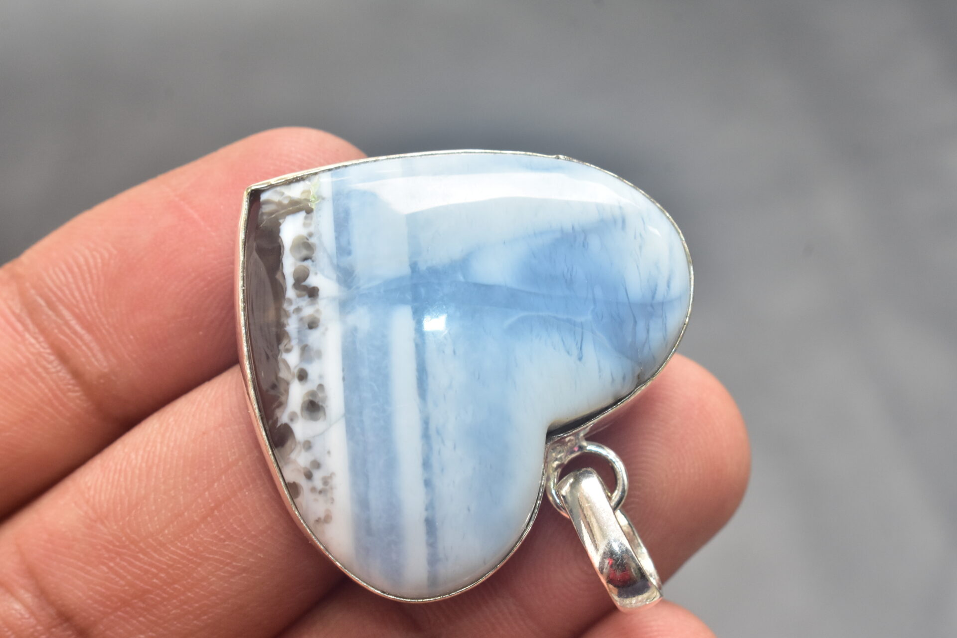 Blue Opal Cabochon / Plated Silver Pendant / For Jewelry / Heart Shape / Loose Gemstone Jewelrys A-256