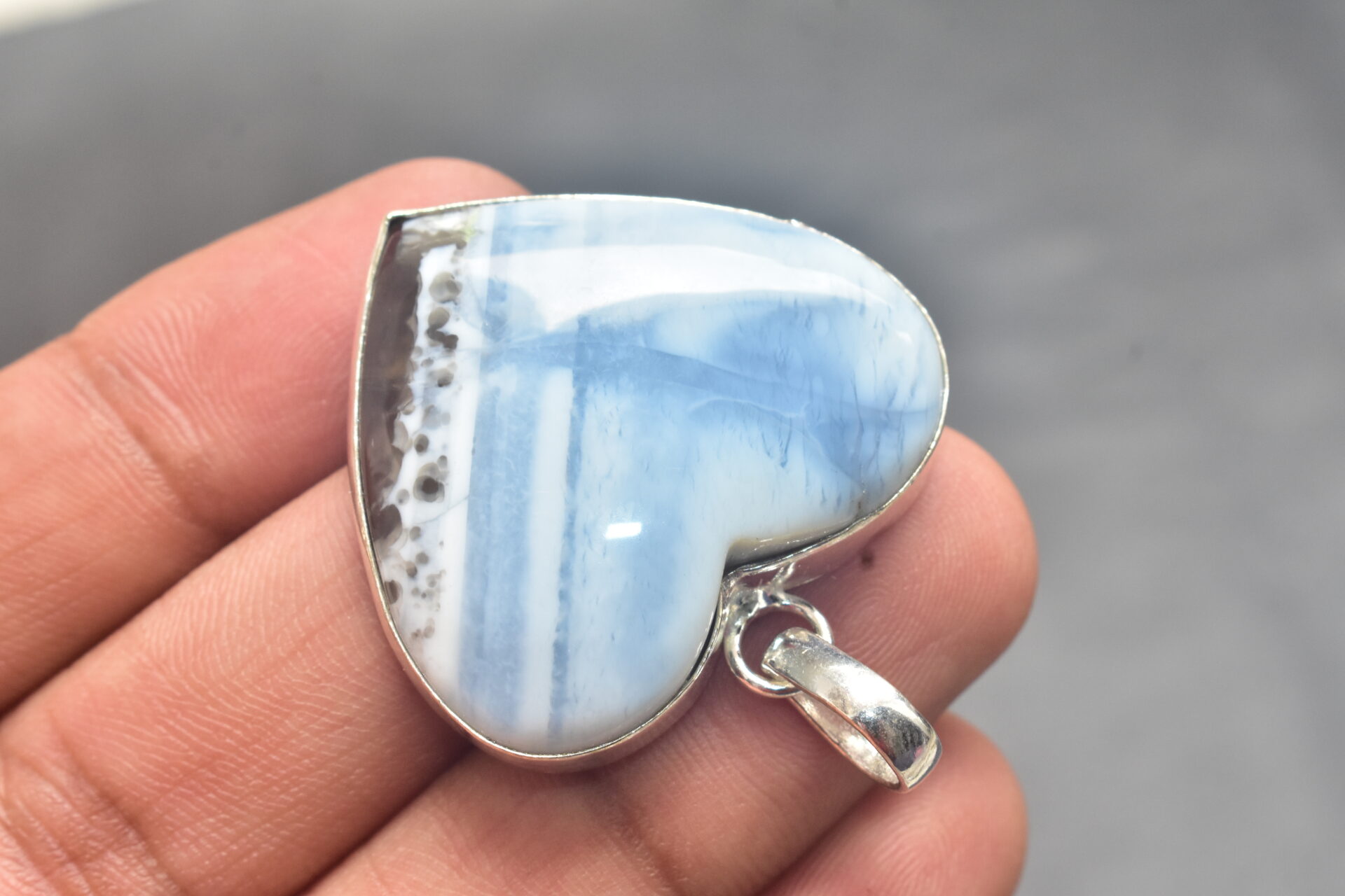 Blue Opal Cabochon / Plated Silver Pendant / For Jewelry / Heart Shape / Loose Gemstone Jewelrys A-256 - Image 4