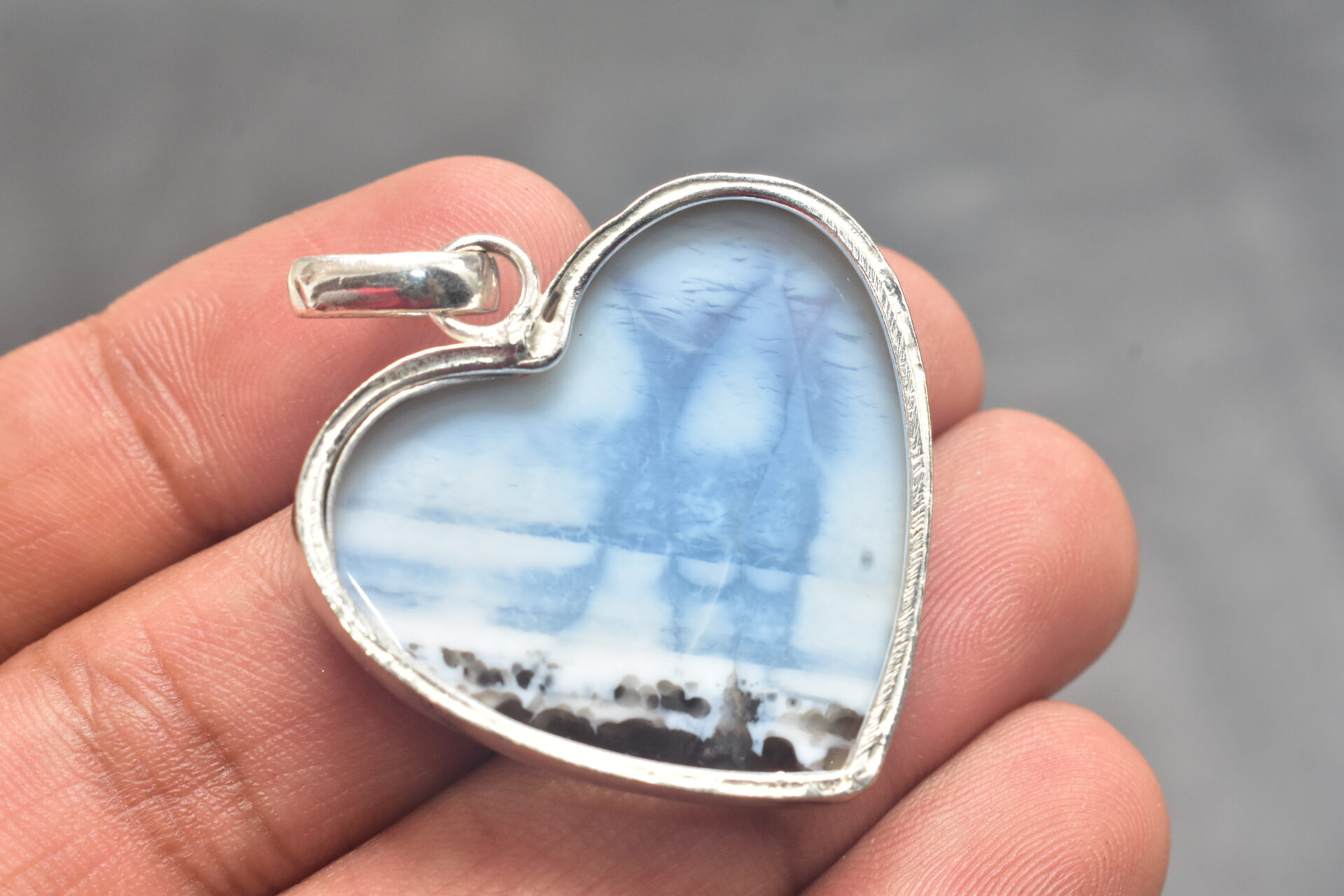 Blue Opal Cabochon / Plated Silver Pendant / For Jewelry / Heart Shape / Loose Gemstone Jewelrys A-256 - Image 5