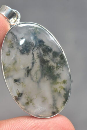 Moss Agate Cabochon / plated Silver Pendant / For Jewelry / Oval Shape / Loose Gemstone Jewelry A-287