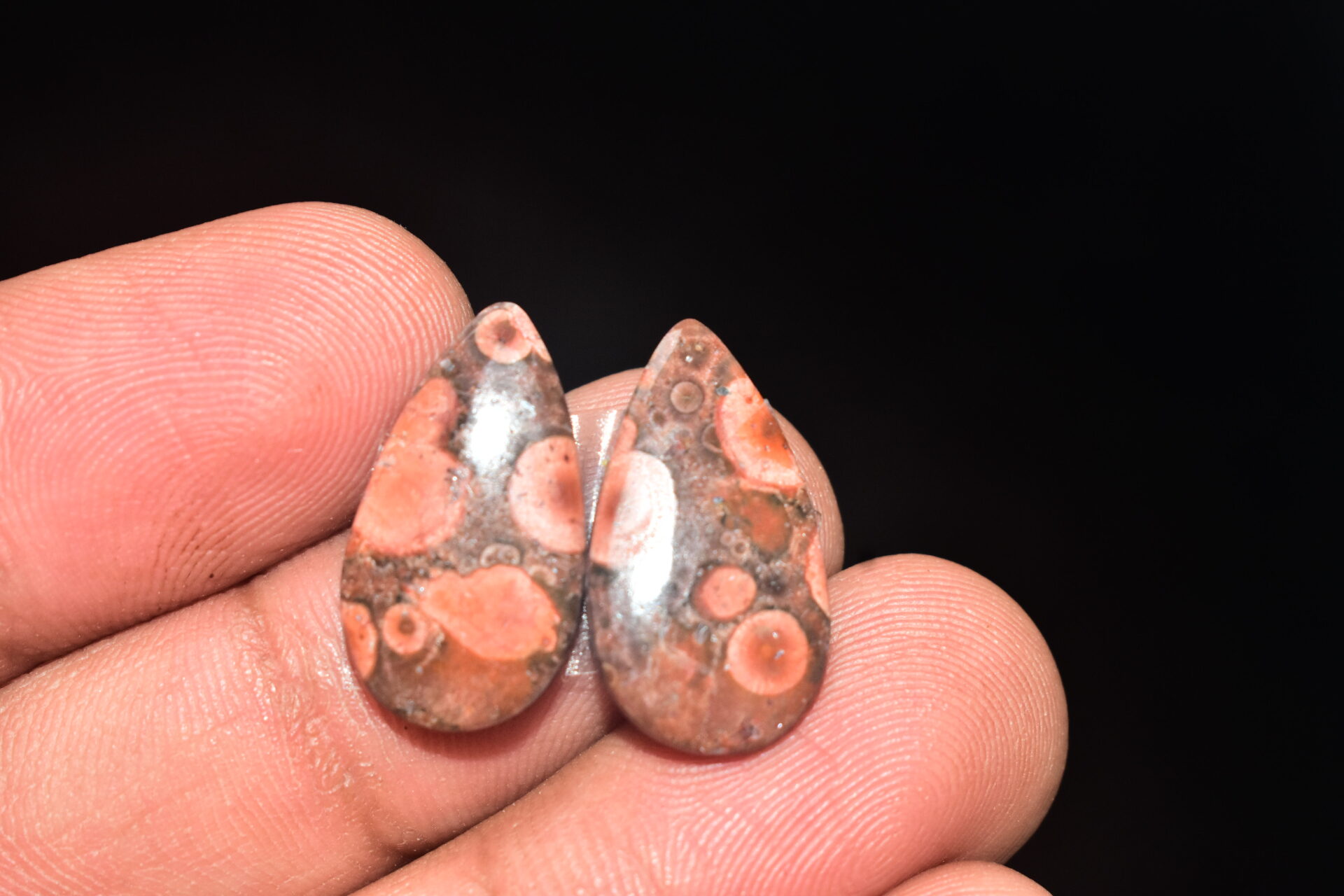 Poppy Jasper Pair Cabochon / Poppy Jasper Pair Gemstone / For Earrings / Pear Shape / 11.70 Ct. / 20x11x4 mm. Loose Gemstone / Q-777