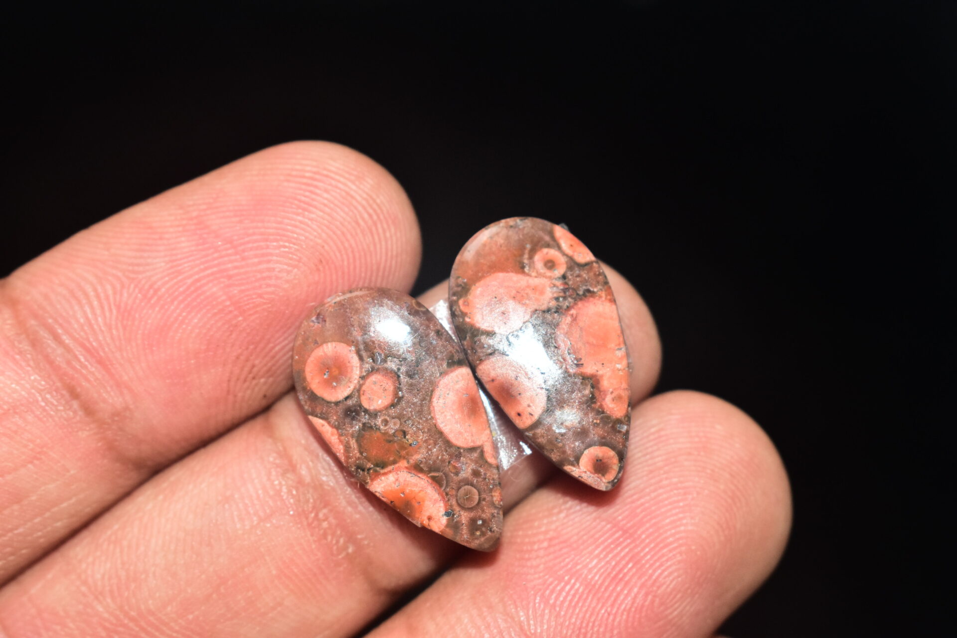 Poppy Jasper Pair Cabochon / Poppy Jasper Pair Gemstone / For Earrings / Pear Shape / 11.70 Ct. / 20x11x4 mm. Loose Gemstone / Q-777 - Image 4