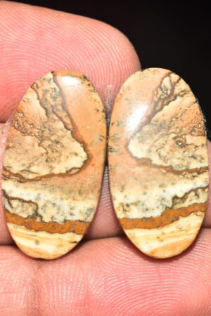Picture Jasper Pair Cabochon / Landscape Picture Pair Gemstone / Oval Shape / 26.50 Ct. / 26x14x4 mm. / Loose Gemstone / Q-796