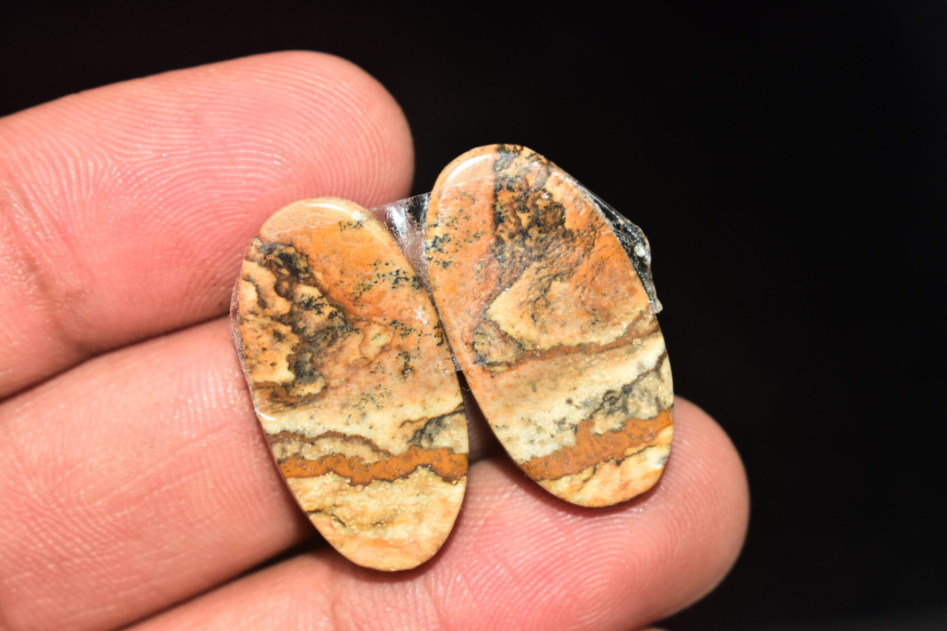 Picture Jasper Pair Cabochon / Landscape Picture Pair Gemstone / Oval Shape / 26.50 Ct. / 26x14x4 mm. / Loose Gemstone / Q-796 - Image 5