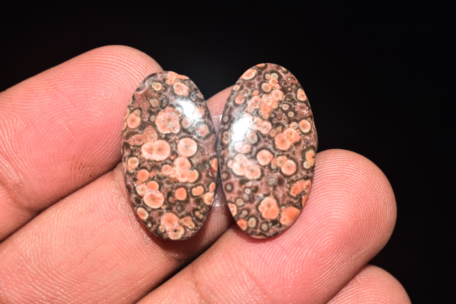 Poppy Jasper Pair Cabochon / Poppy Jasper Pair Gemstone / For Earrings / Oval Shape / 18.30 Ct. / 23x13x4 mm. Loose Gemstone / Q-774