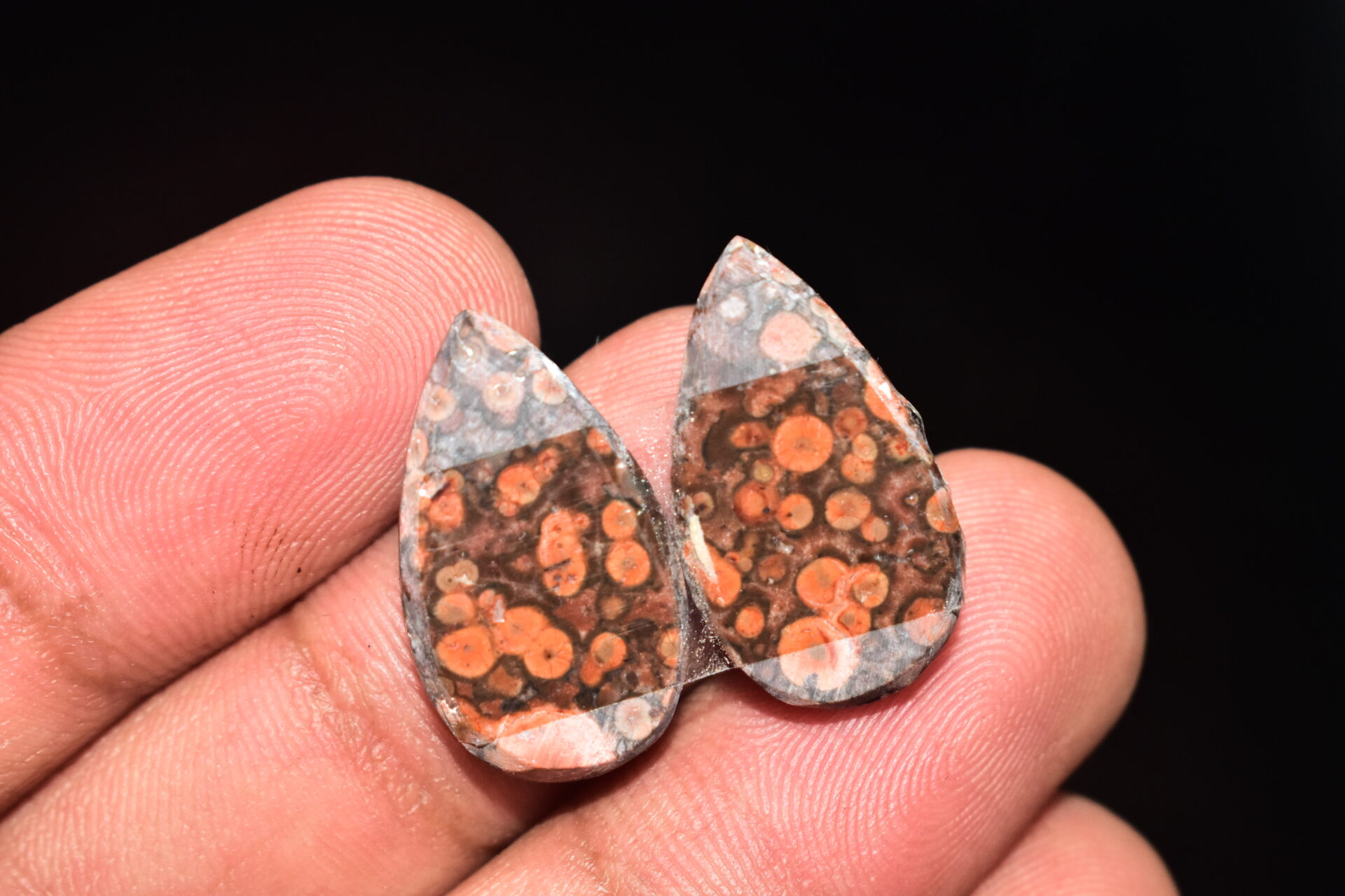 Poppy Jasper Pair Cabochon / Poppy Jasper Pair Gemstone / For Earrings / Pear Shape / 14.50 Ct. / 22x12x3 mm. Loose Gemstone / Q-782 - Image 5