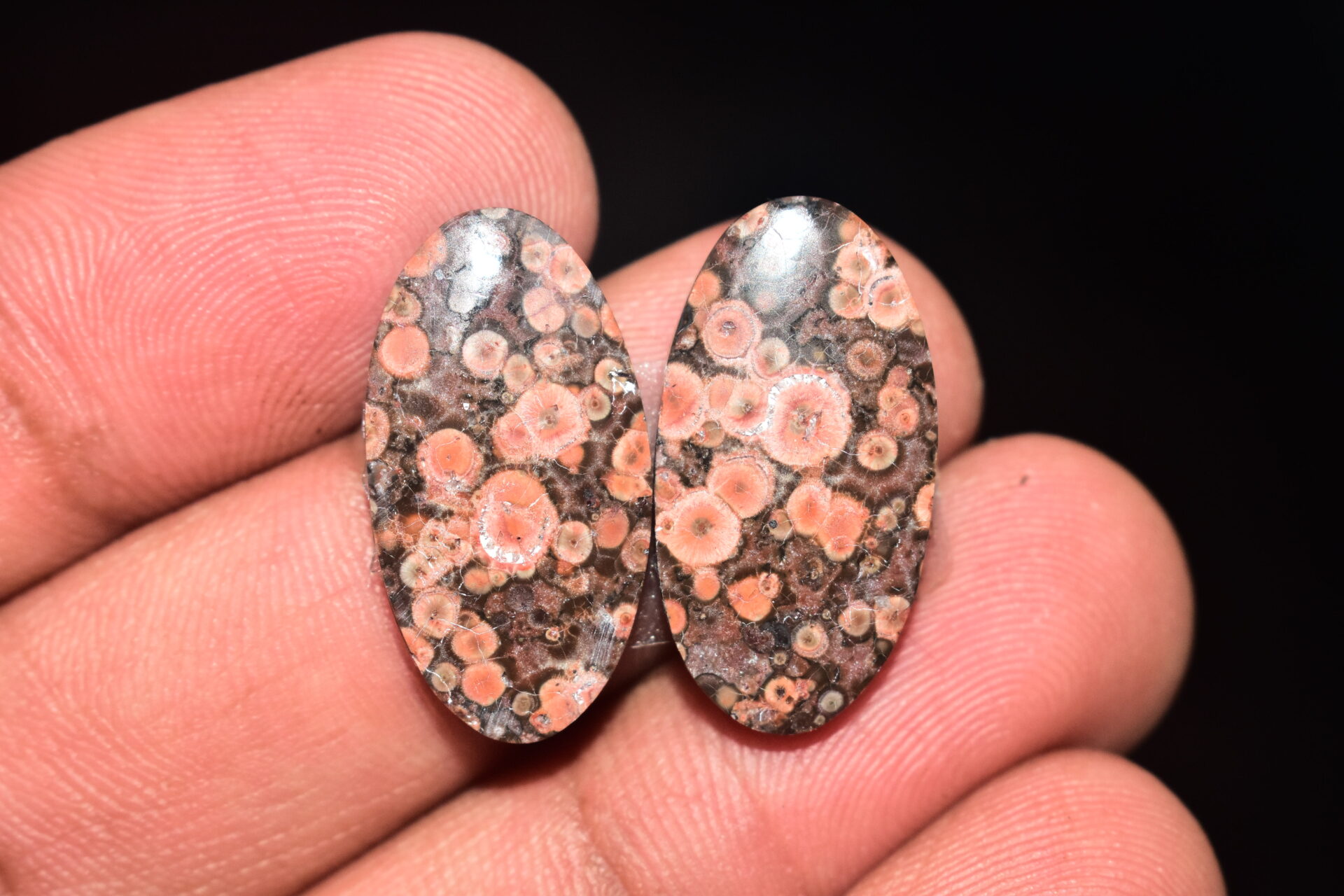 Poppy Jasper Pair Cabochon / Poppy Jasper Pair Gemstone / For Earrings / Oval Shape / 18.50 Ct. / 23x12x4 mm. Loose Gemstone / Q-751