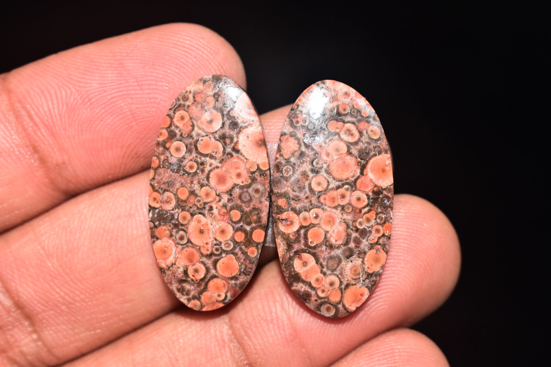 Poppy Jasper Pair Cabochon / Poppy Jasper Pair Gemstone / For Earrings / Oval Shape / 26.20 Ct. / 28x14x4 mm. Loose Gemstone / Q-768