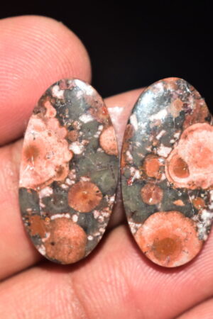 Poppy Jasper Pair Cabochon / Poppy Jasper Pair Gemstone / For Earrings / Oval Shape / 20.75 Ct. / 25x13x4 mm. Loose Gemstone / Q-748