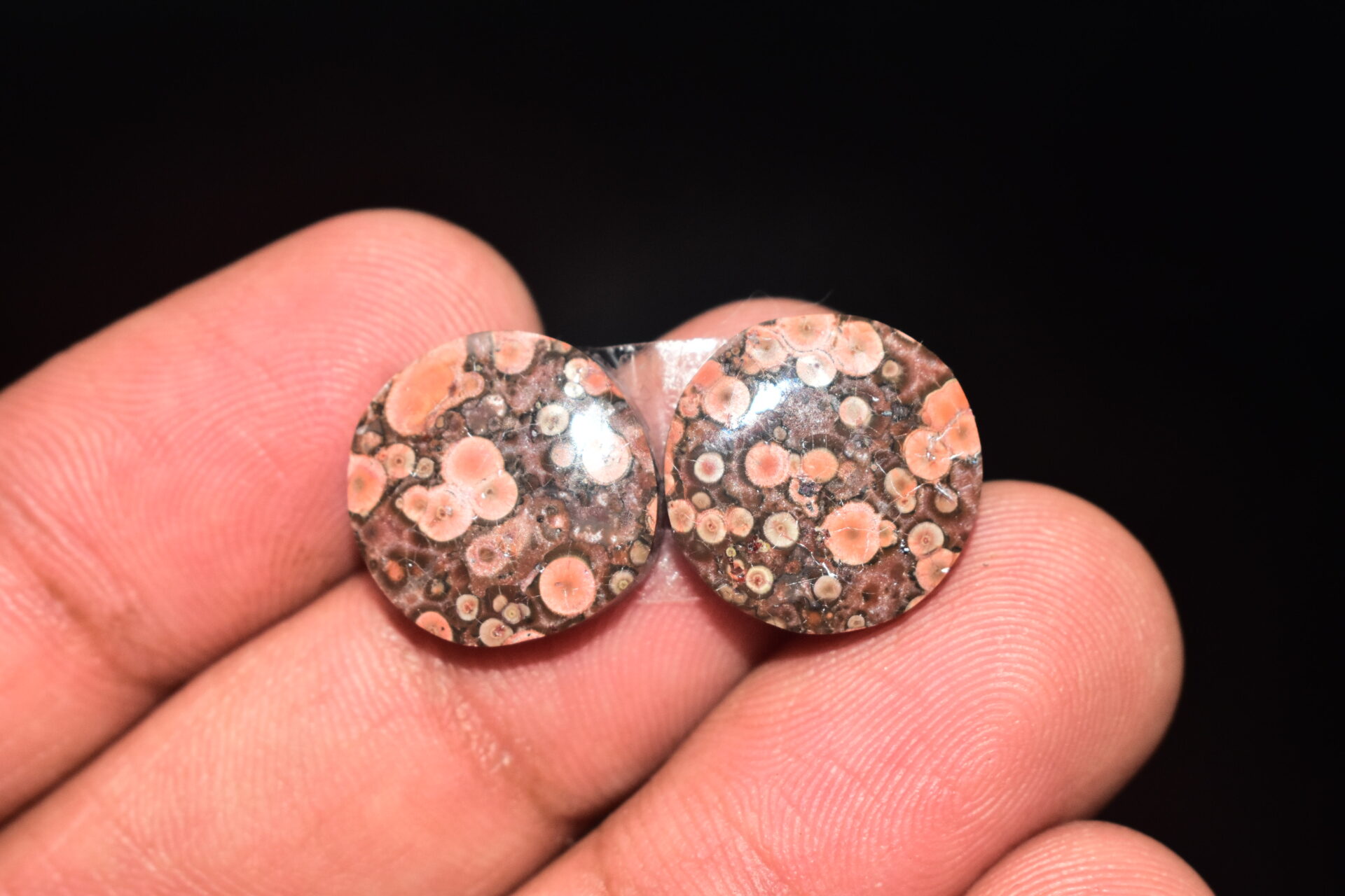 Poppy Jasper Pair Cabochon / Poppy Jasper Pair Gemstone / For Earrings / Round Shape / 15.05 Ct. / 15x4 mm. Loose Gemstone / Q-763