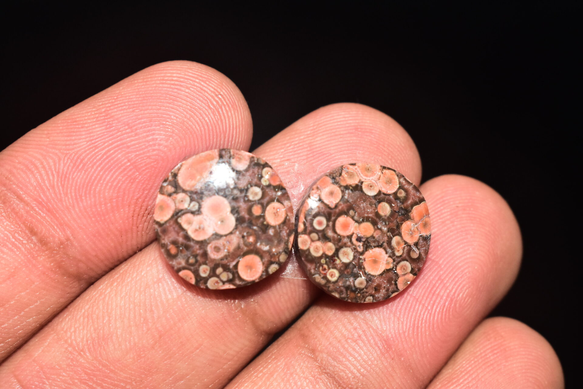 Poppy Jasper Pair Cabochon / Poppy Jasper Pair Gemstone / For Earrings / Round Shape / 15.05 Ct. / 15x4 mm. Loose Gemstone / Q-763 - Image 4