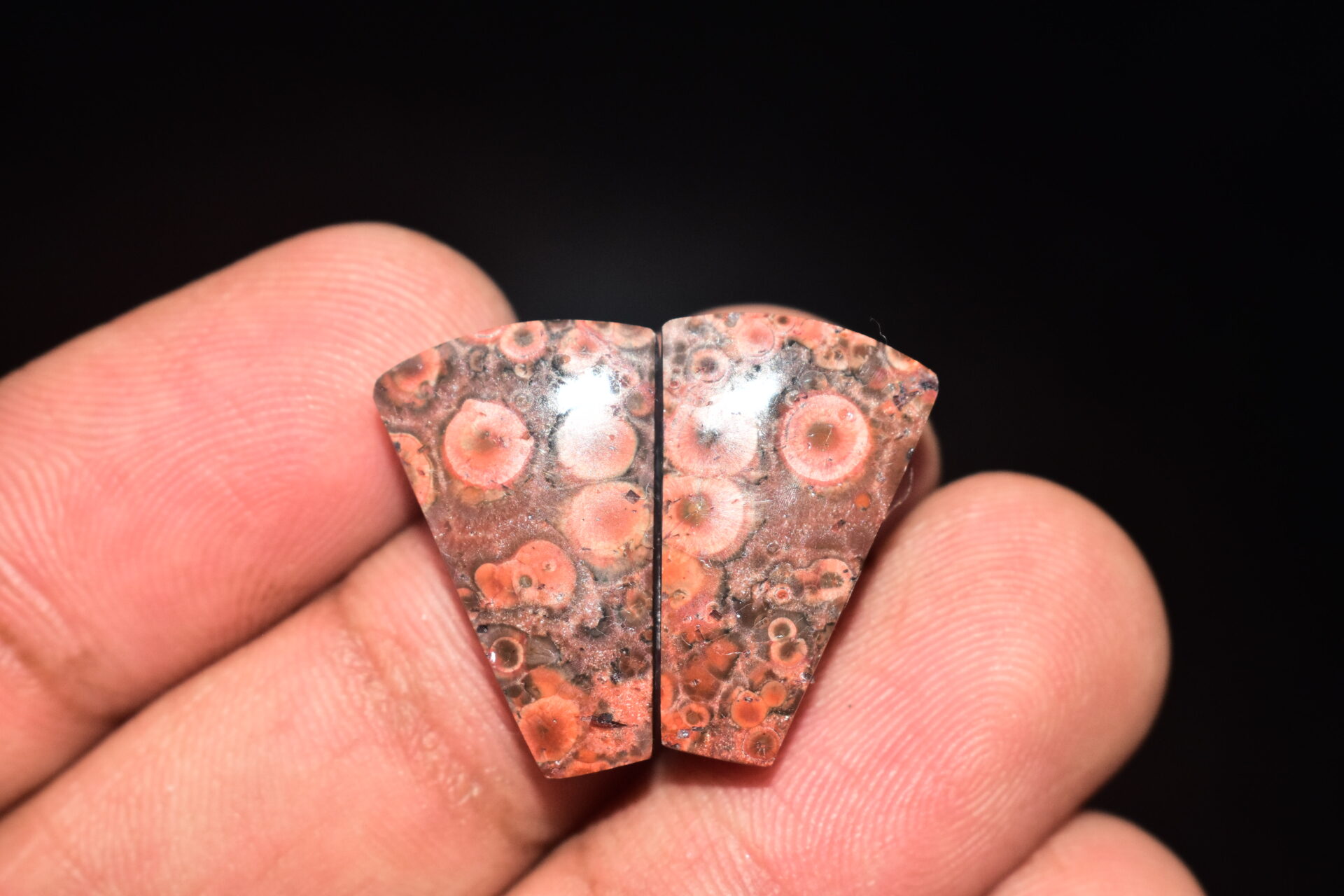 Poppy Jasper Pair Cabochon / Poppy Jasper Pair Gemstone / For Earrings / Freeform Shape / 16.10 Ct. / 25x13x4 mm. Loose Gemstone / Q-781 - Image 3