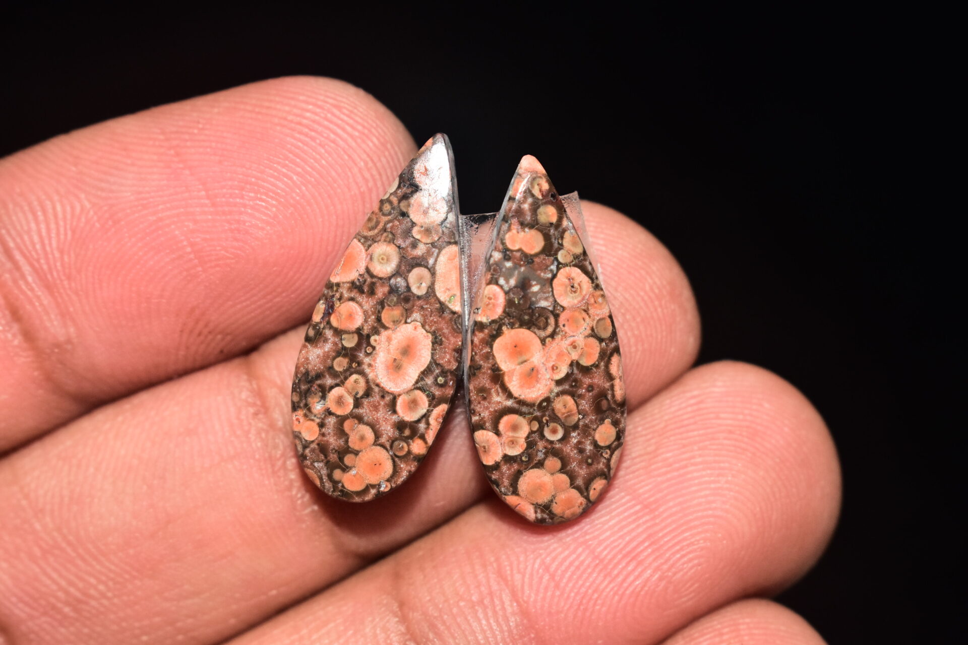 Poppy Jasper Pair Cabochon / Poppy Jasper Pair Gemstone / For Earrings / Pear Shape / 14.00 Ct. / 24x10x4 mm. Loose Gemstone / Q-747