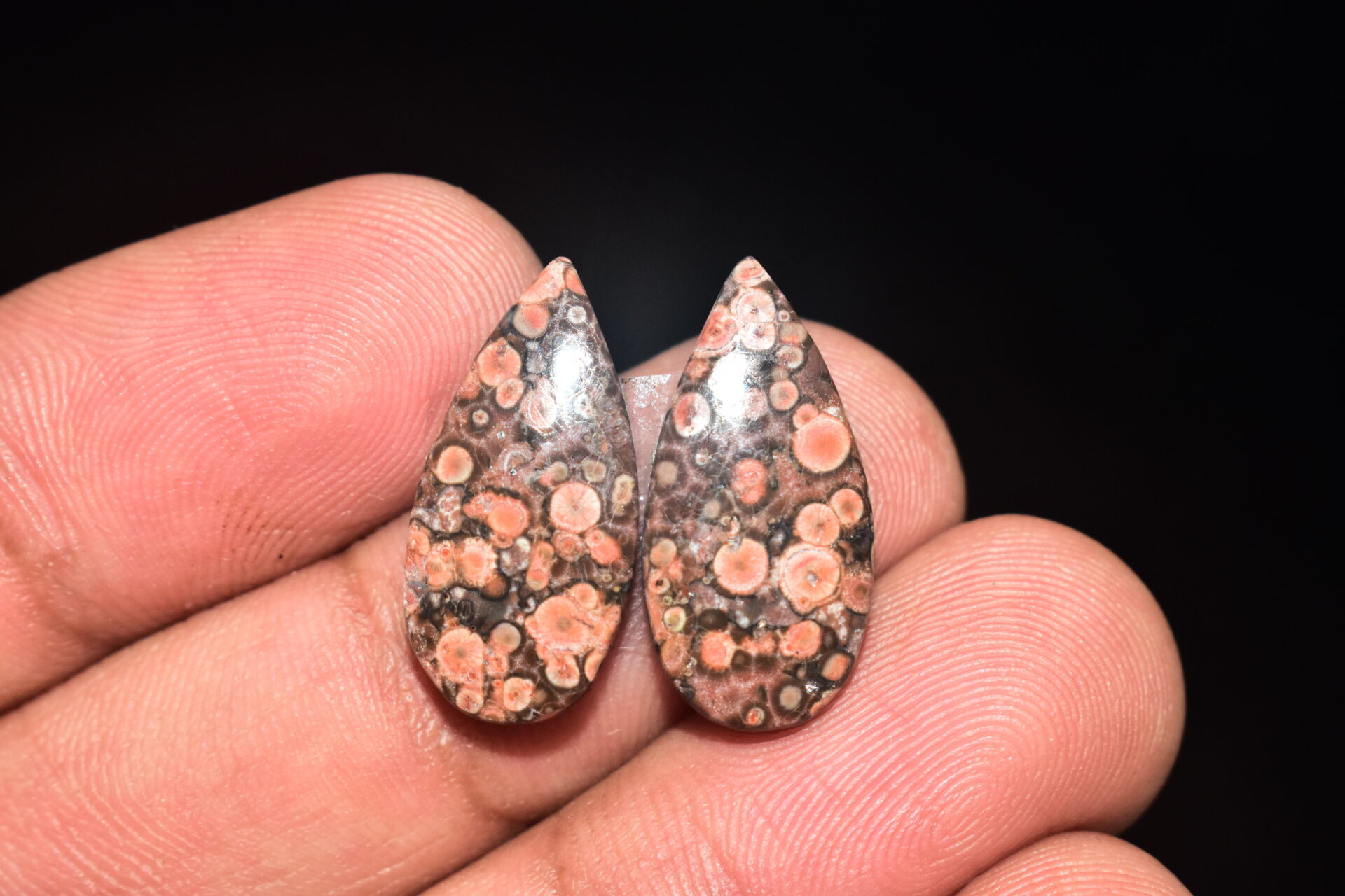 Poppy Jasper Pair Cabochon / Poppy Jasper Pair Gemstone / For Earrings / Pear Shape / 12.95 Ct. / 21x10x4 mm. Loose Gemstone / Q-775
