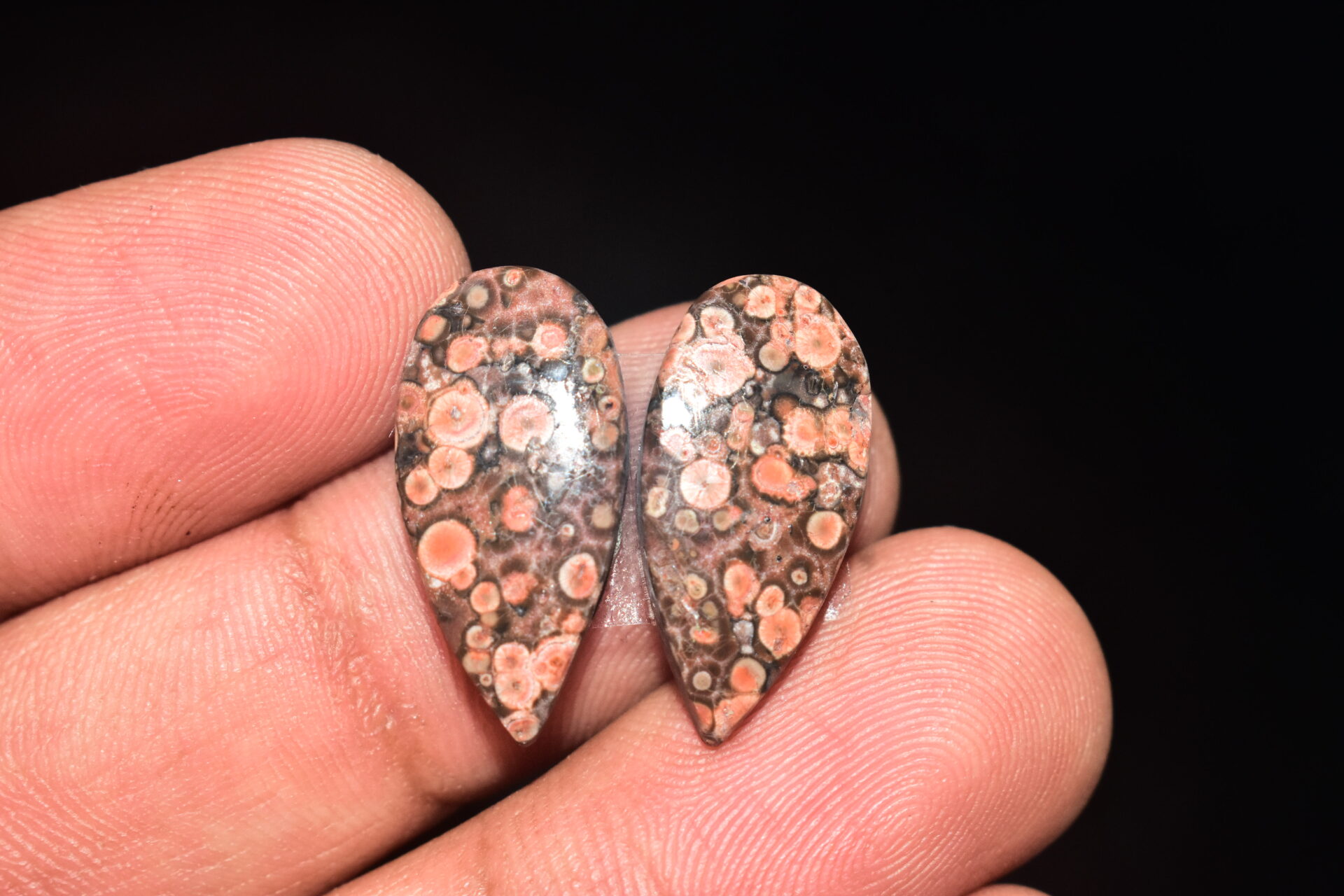 Poppy Jasper Pair Cabochon / Poppy Jasper Pair Gemstone / For Earrings / Pear Shape / 12.95 Ct. / 21x10x4 mm. Loose Gemstone / Q-775 - Image 3