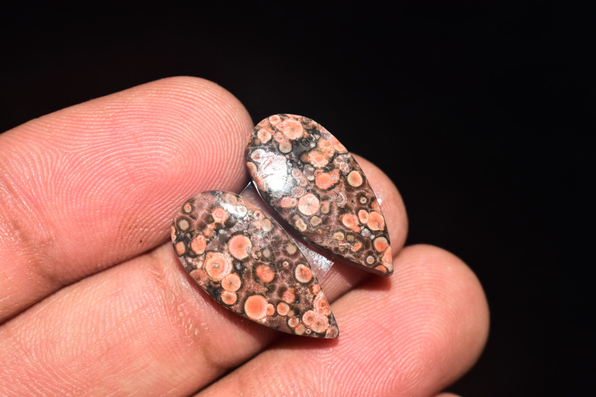 Poppy Jasper Pair Cabochon / Poppy Jasper Pair Gemstone / For Earrings / Pear Shape / 12.95 Ct. / 21x10x4 mm. Loose Gemstone / Q-775 - Image 4