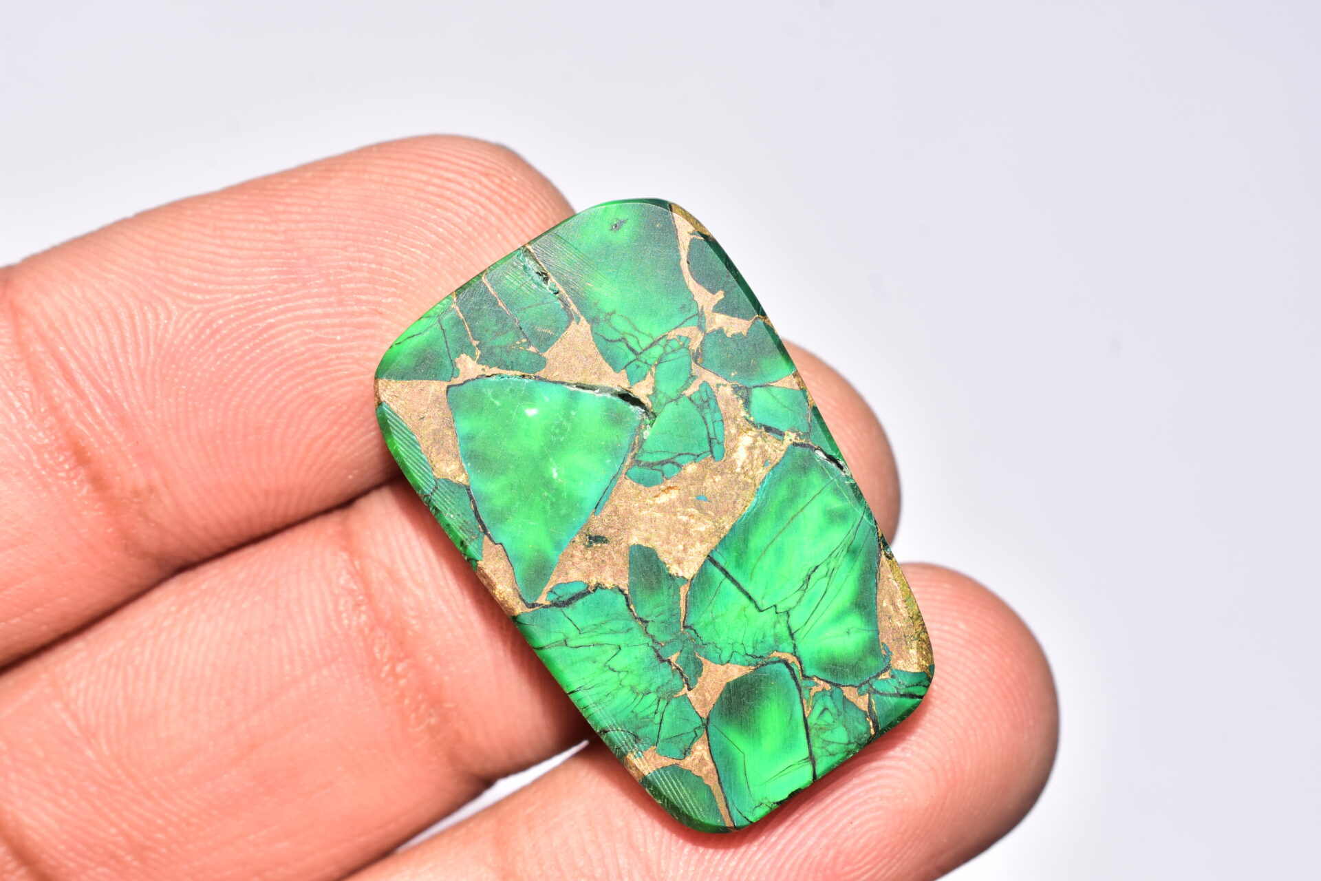 Green Dahlia Copper Turquoise Cabochon / Green Dahlia Copper Turquoise Gemstone / Freeform Shape / 33.20 Ct. / 30x19x5 mm. / Q-942 - Image 4