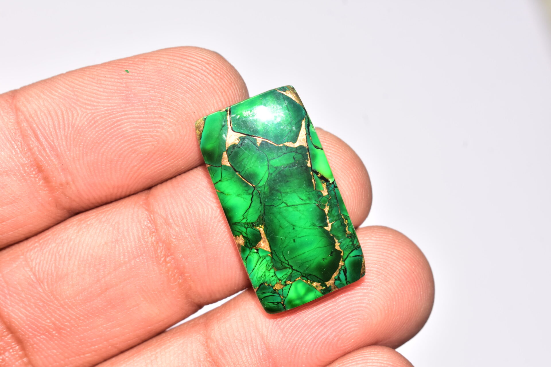 Green Dahlia Copper Turquoise Cabochon / Green Dahlia Copper Turquoise Gemstone / Cushion Shape / 21.95 Ct. / 26x14x4 mm. / Q-952 - Image 3