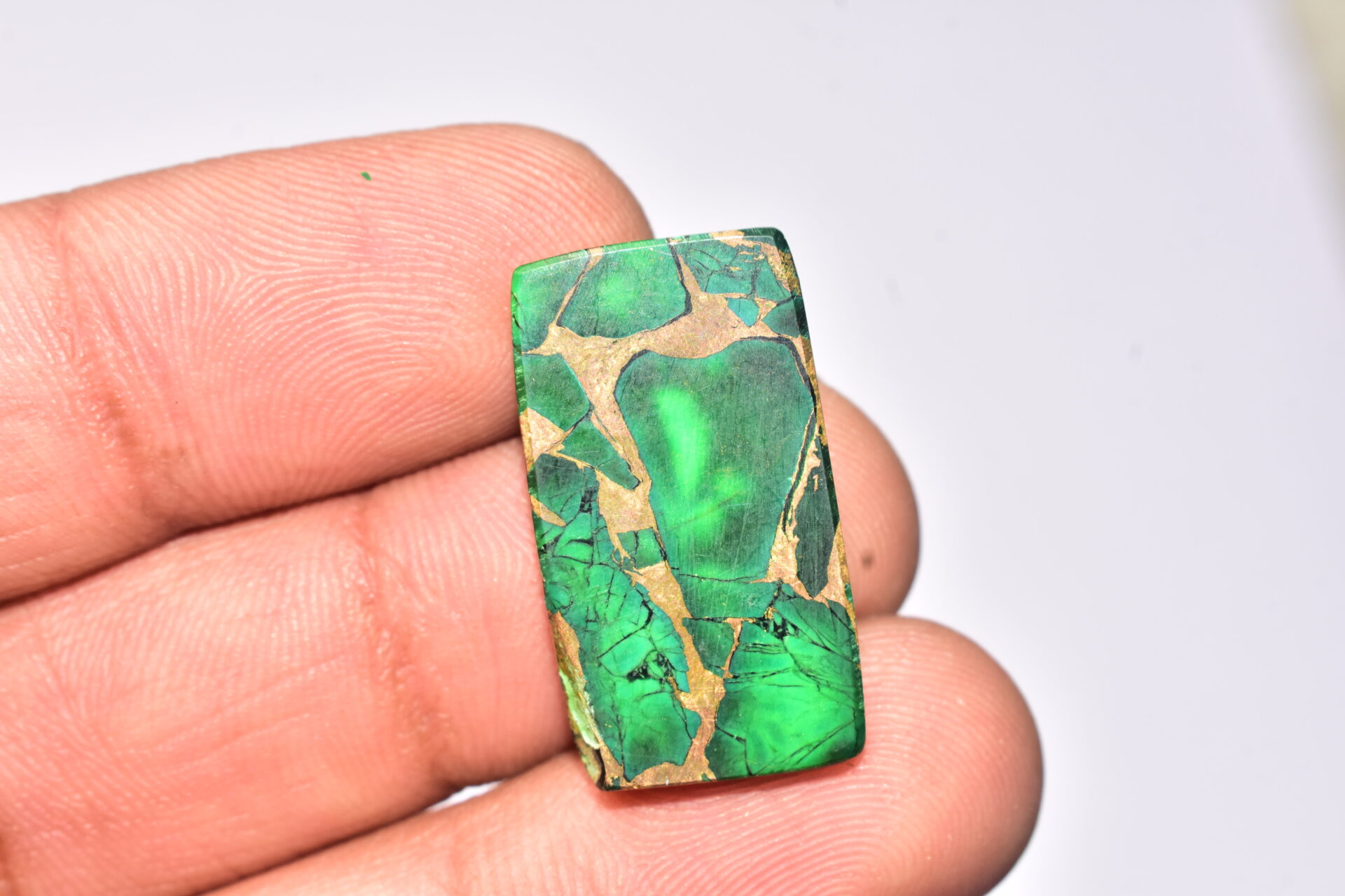 Green Dahlia Copper Turquoise Cabochon / Green Dahlia Copper Turquoise Gemstone / Cushion Shape / 21.95 Ct. / 26x14x4 mm. / Q-952 - Image 4