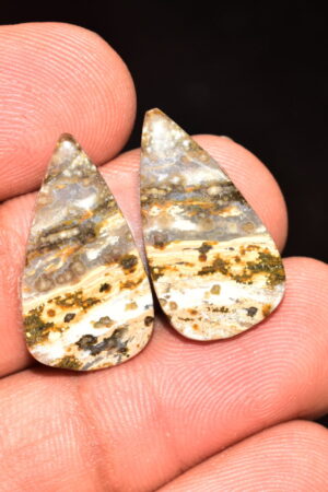 Ocean Jasper Pair Cabochon / Top Quality Ocean Jasper Pair Gemstone / Pear Shape / 17.90 Ct. / 23x13x4 mm. Loose Gemstone / Q-974