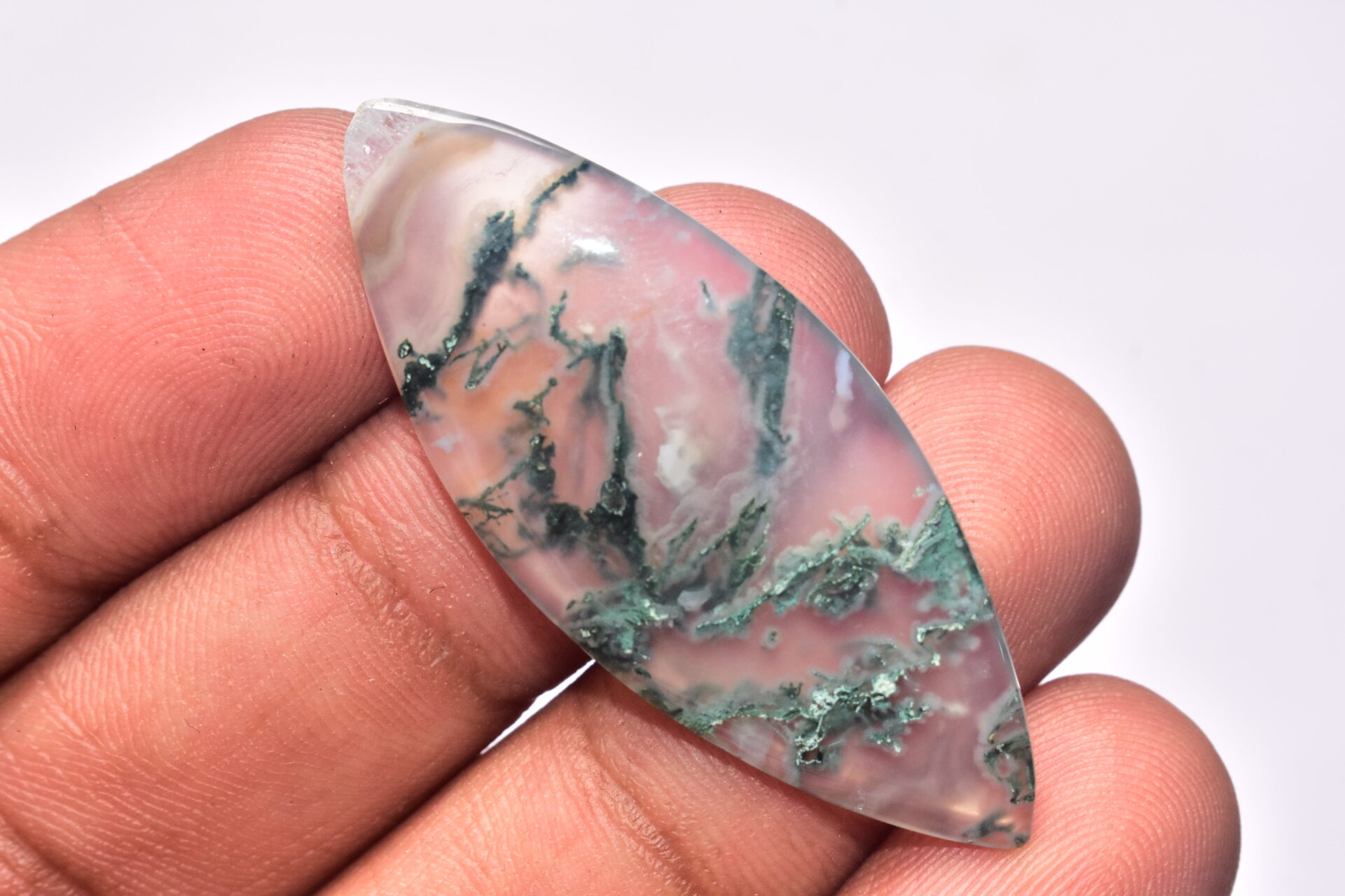 Solar Moss Agate Cabochon / Top Grade Solar Moss Agate Gemstone / Marquise Shape / 25.10 ct. / 47x19x4 mm. Loose Gemstone B-199 - Image 2
