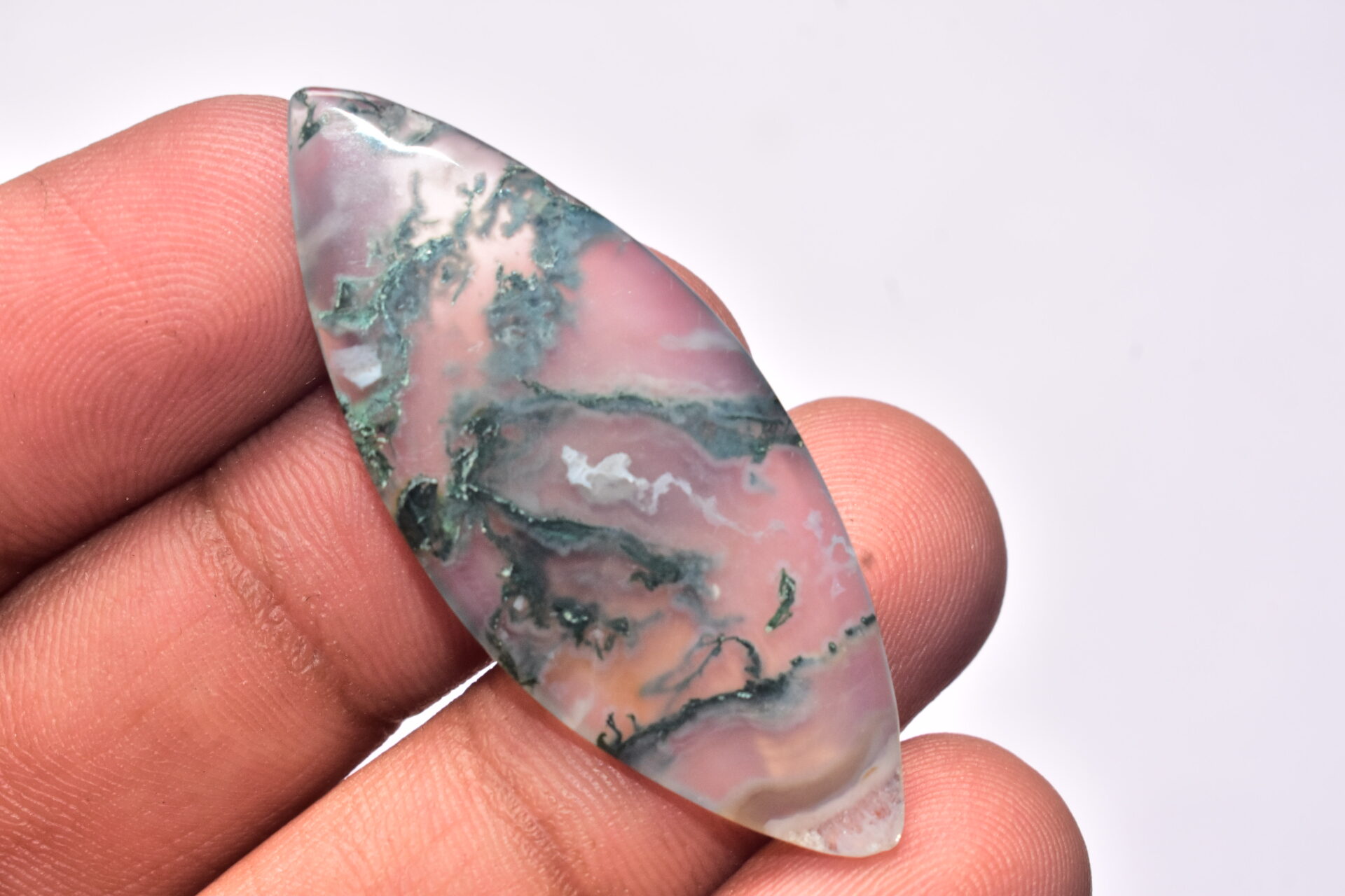 Solar Moss Agate Cabochon / Top Grade Solar Moss Agate Gemstone / Marquise Shape / 25.10 ct. / 47x19x4 mm. Loose Gemstone B-199 - Image 4