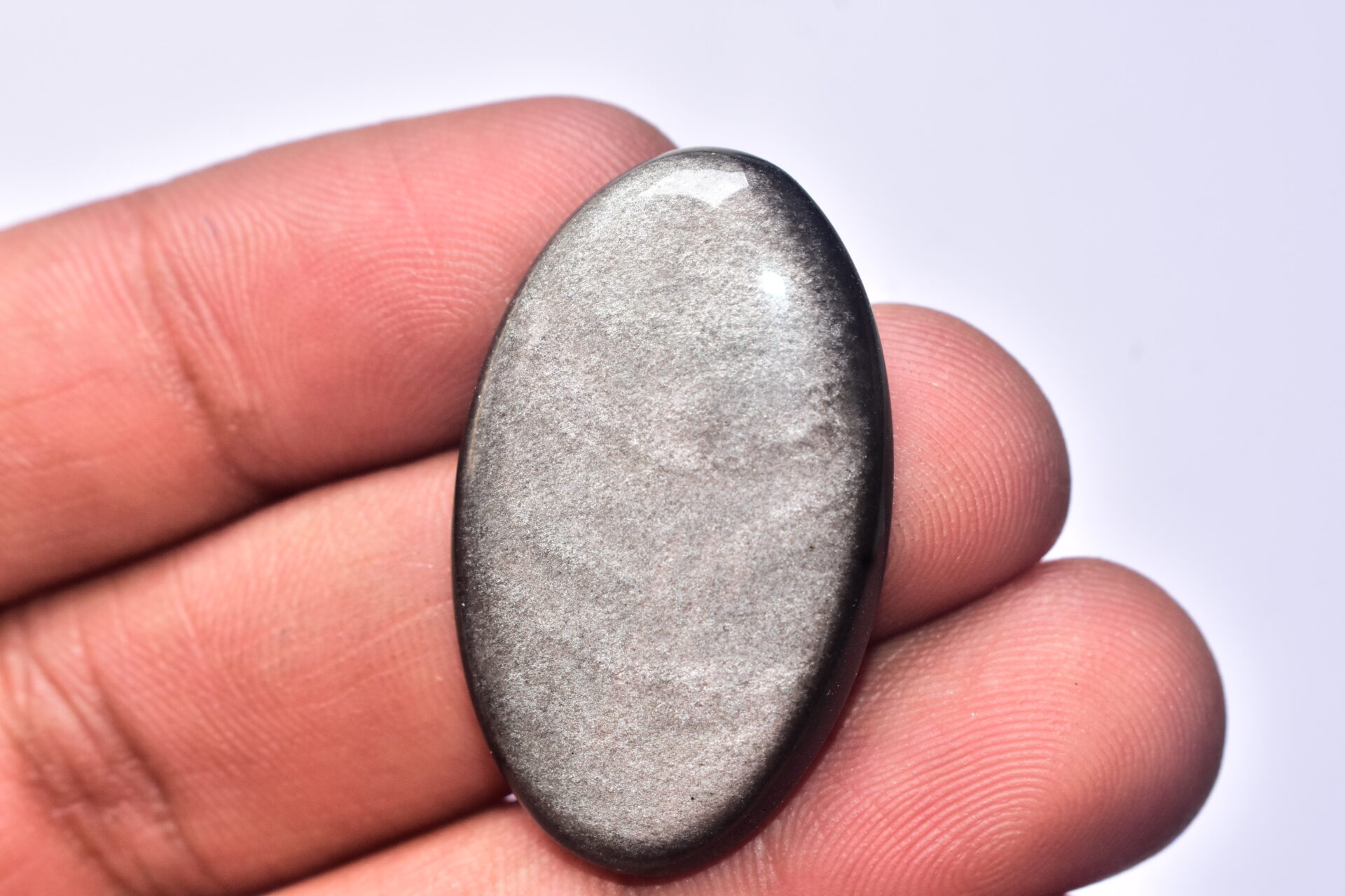 Silver Sheen Obsidian Cabochon / Top Grade Silver Obsidian Gemstone / Oval Shape / 32.60 Ct. / 35x21x5 mm. / Loose Gemstone / B-121