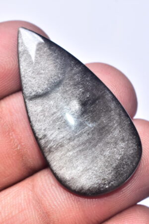 Silver Sheen Obsidian Cabochon / Top Grade Silver Obsidian Gemstone / Pear Shape / 23.00 Ct. / 38x19x5 mm. / Loose Gemstone / B-120