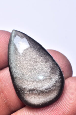 Silver Sheen Obsidian Cabochon / Top Grade Silver Obsidian Gemstone / Pear Shape / 21.80 Ct. / 31x18x5 mm. / Loose Gemstone / B-117