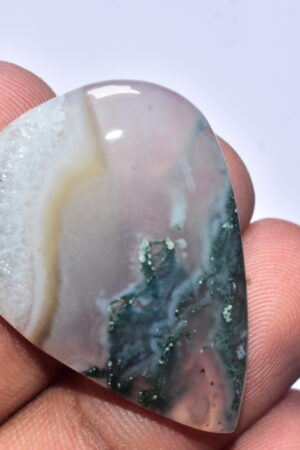 Solar Moss Agate Cabochon / Top Grade Solar Moss Agate Gemstone / Pear Shape / 46.00 ct. / 37x27x6 mm. Loose Gemstone / B-184